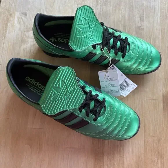 Adidas Green Black Leather metallic Soccer Sneakers Women’s 10 Retro Shoes NWOB - Picture 3 of 10